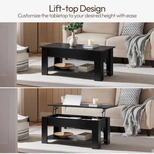 Side view of black Yaheetech coffee table