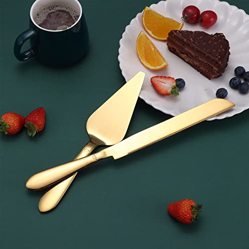 Gold stainless steel cake server ergonomic handle