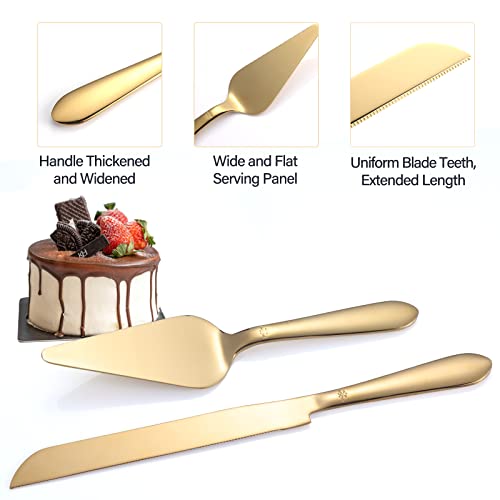 Two piece Eisinly gold cake server and knife