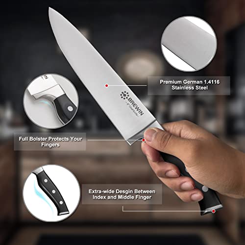 Ergonomic triple-riveted handle of Brewin kitchen knife