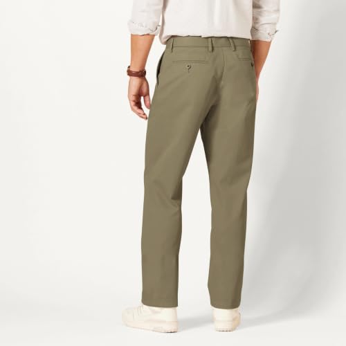 Rear view of flat front chino pant
