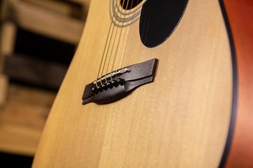 Side profile of Jasmine S35 natural dreadnought guitar