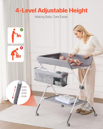 Foldable diaper station with side basket