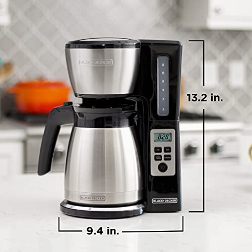 Black and steel coffee maker in a kitchen setting