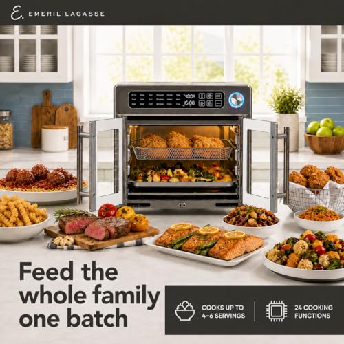 Front view of Emeril 26QT oven with French doors