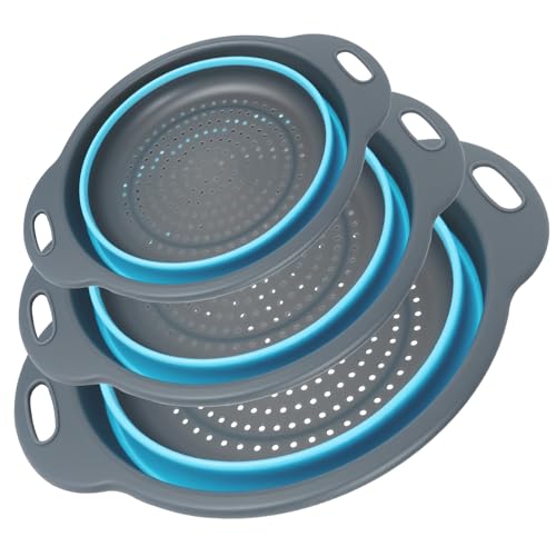 Cluren Collapsible Colander 3-Pack Gray-Blue main set view