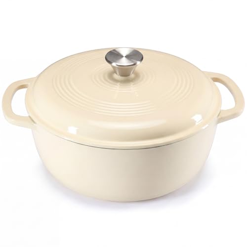 NEWBULIG 6 Quart Enamel Dutch Oven Beige