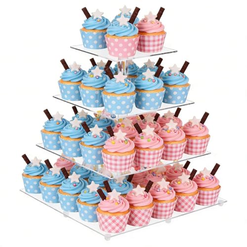 Jaevorite 4 Tier Square Acrylic Cupcake Stand full view