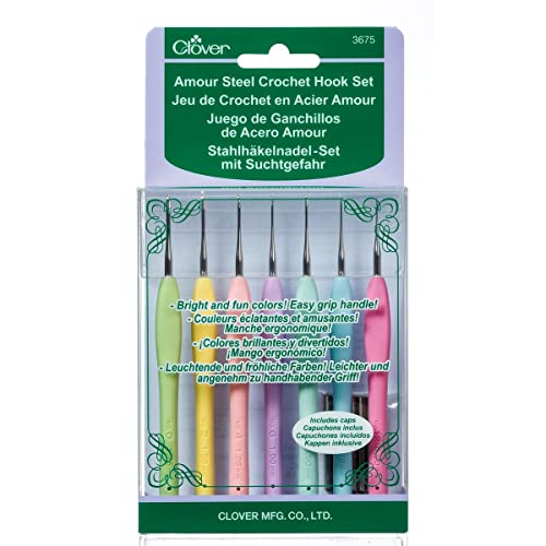 Clover Amour Steel Crochet Hook Set with multicolor ergonomic handles