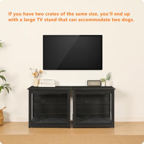 DWANTON 27" Dog Crate Furniture angle view in dark gray