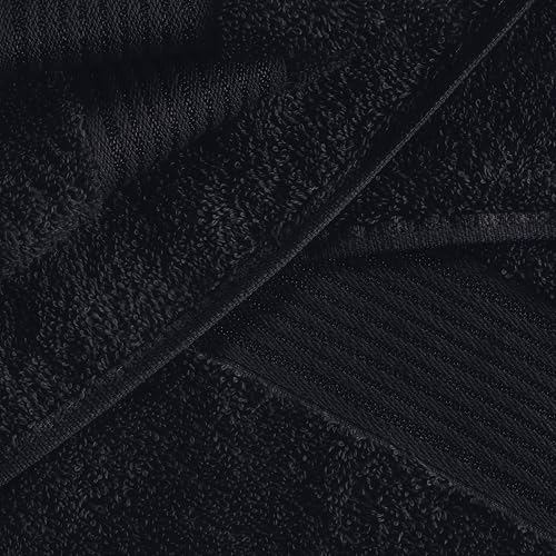 Folded black bath towels 28x55