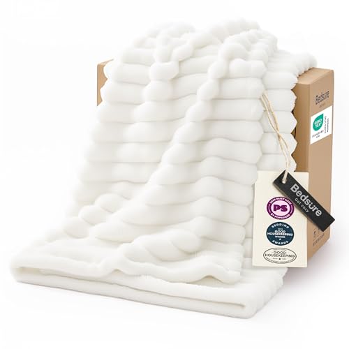 Bedsure GentleSoft white throw blanket folded