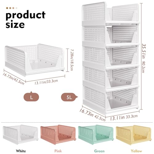 Stackable plastic closet storage basket set