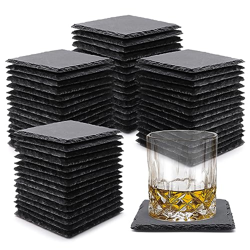 VIBRATITE 60 Pack 4 Inch Square Black Slate Drink Coasters set