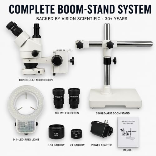 Vision Scientific stereo zoom microscope in white
