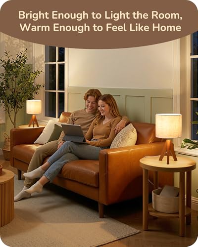 Compact side table lamp in a living room setting