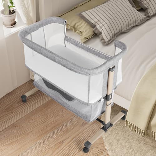 Light Grey Cowiewie bassinet in nursery setting