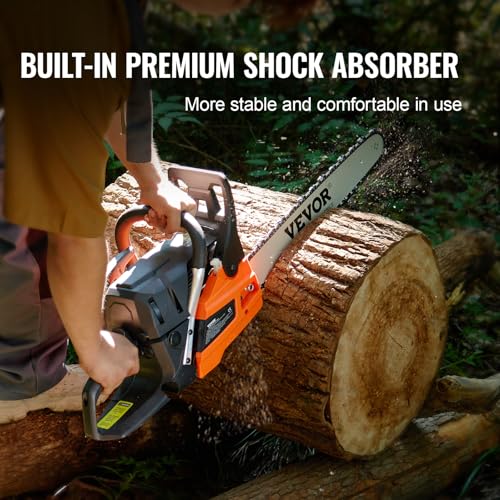 View of the fuel and oil tank caps on VEVOR chainsaw