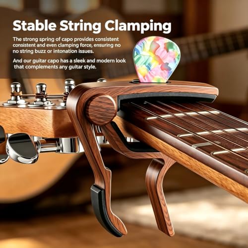 Capo with integrated pick holder