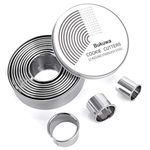 Bukuwa 12 Pcs Round Cookie Biscuit Cutter Set