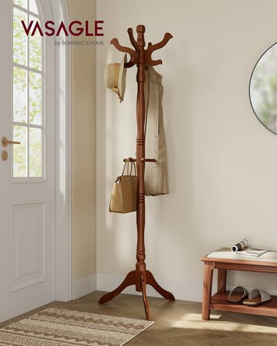 Solid rubber wood coat rack with 11 hooks