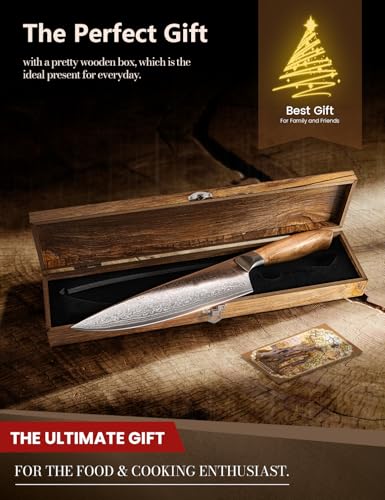 Backside of Emojoy 8-inch Damascus kitchen knife