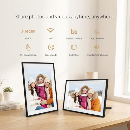 AEEZO digital photo frame displaying a nature landscape