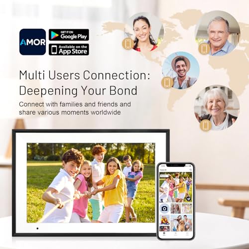 Digital frame displaying family photos in a living room