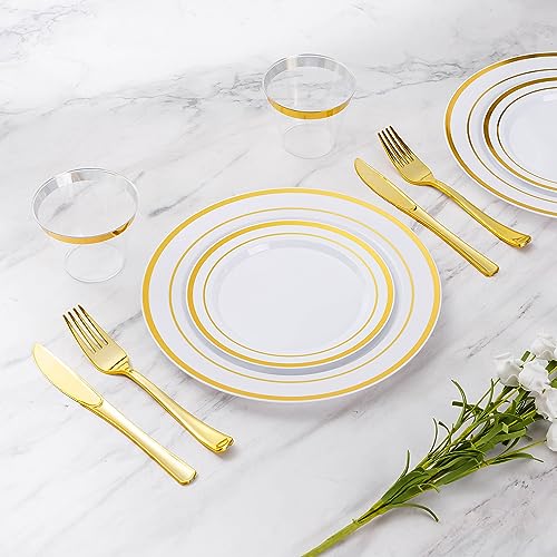 Gold rimmed disposable dinner and salad plates