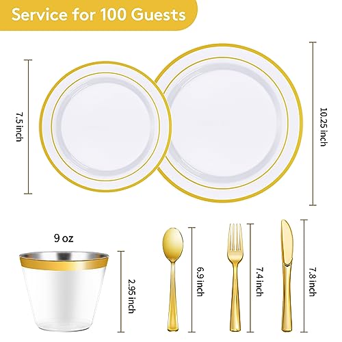 Assorted gold plastic cutlery and cups