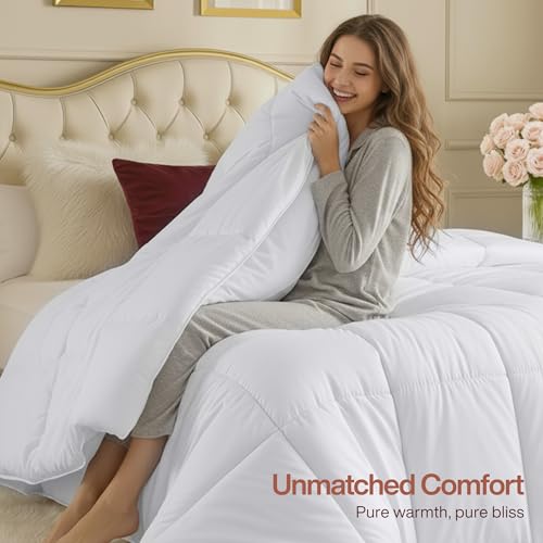 Utopia Bedding white comforter on bed