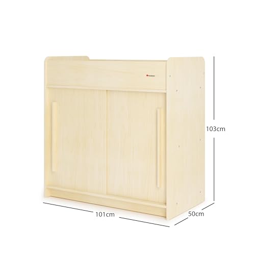 Open storage shelving of Foundations changing station