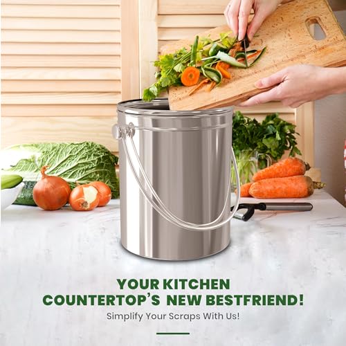 Durable silver compost bucket for food scraps