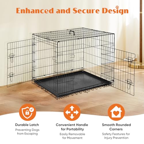 Front view of Sweetcrispy pet kennel with dual door locks