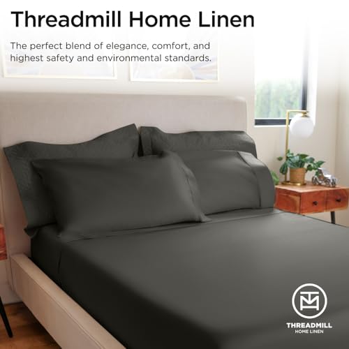 Full view of the Dark Grey sheet set on a bed