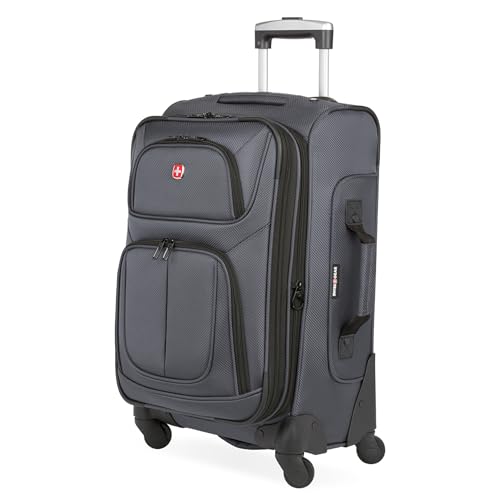 SwissGear Sion Carry-On Spinner Luggage Dark Grey front view