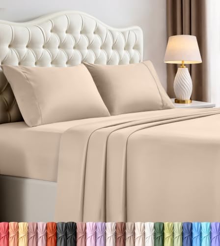 Utopia Bedding Queen Beige Sheet Set folded