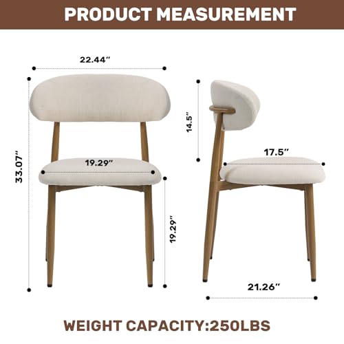 Beige upholstered dining chairs with metal legs