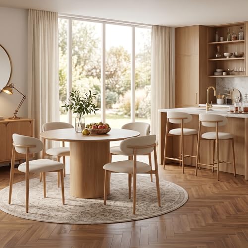 Dining chairs tucked under a table