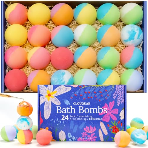 CLOUQUAR 24 Pack Hemp Oil Bath Bombs Gift Set box