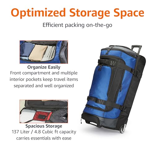 Basics blue duffel bag side profile