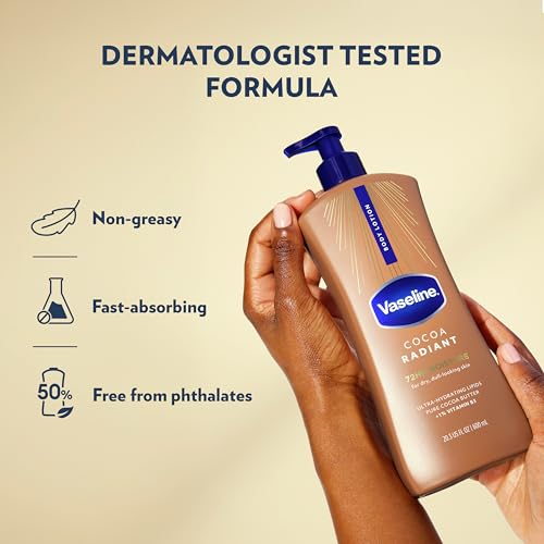 Text on Vaseline cocoa radiant lotion bottle