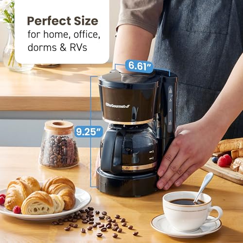 Elite Gourmet coffee maker side profile with water indicator