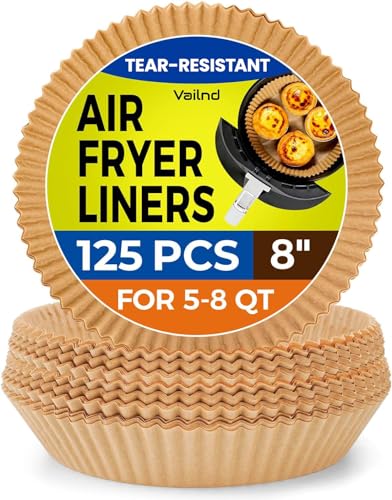 Vailnd 125Pcs 8 Inch Round Air Fryer Liners product box