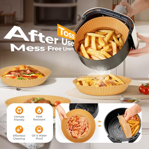 Vailnd paper liners inside a round air fryer basket