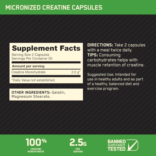 Optimum Nutrition Creatine capsules label details