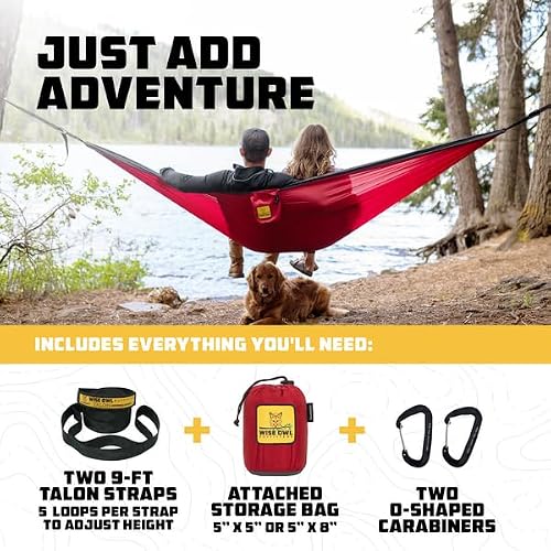 Wise Owl Outfitters hammock hung between two trees