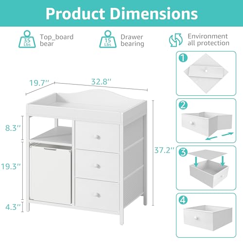 Side view of BOLUO changing station with open shelf