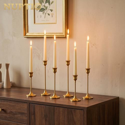 NUPTIO golden brass candlestick holders trio