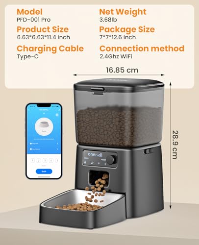 Oneisall 2.4 GHz Wi-Fi Automatic Cat Feeder package contents